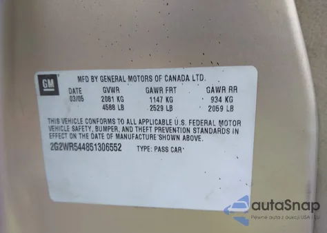 2005 Pontiac Grand Prix Gtp z USA, uszkodzony, nr VIN 2G2WR544851306552